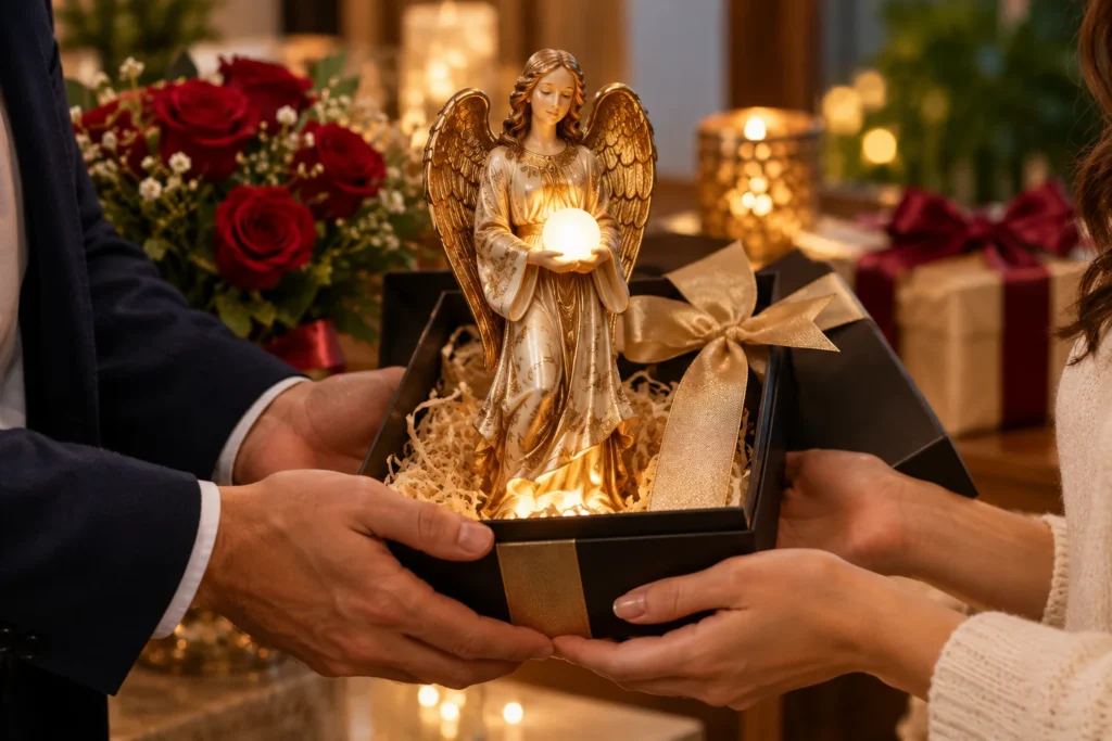 Regalo artesanal de Isartek con figura de ángel y artesanía inteligente mexicana